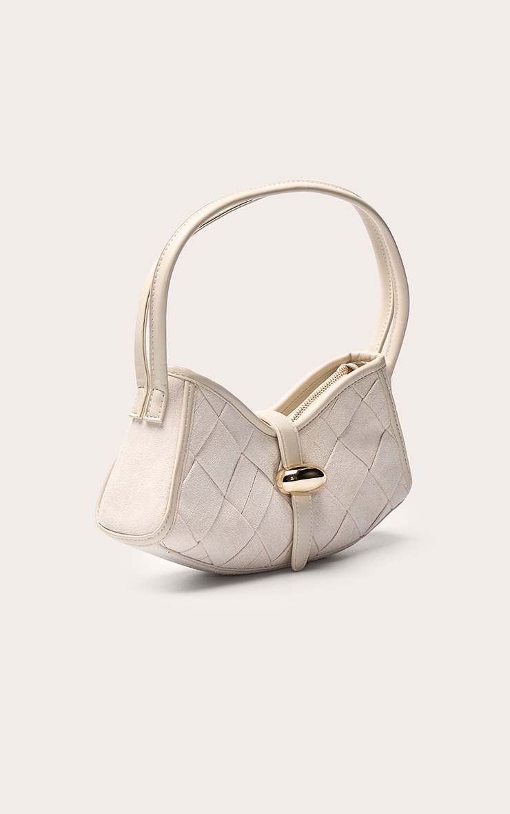 Cream Faux Suede Weave Buckle Shoulder Bag image 3