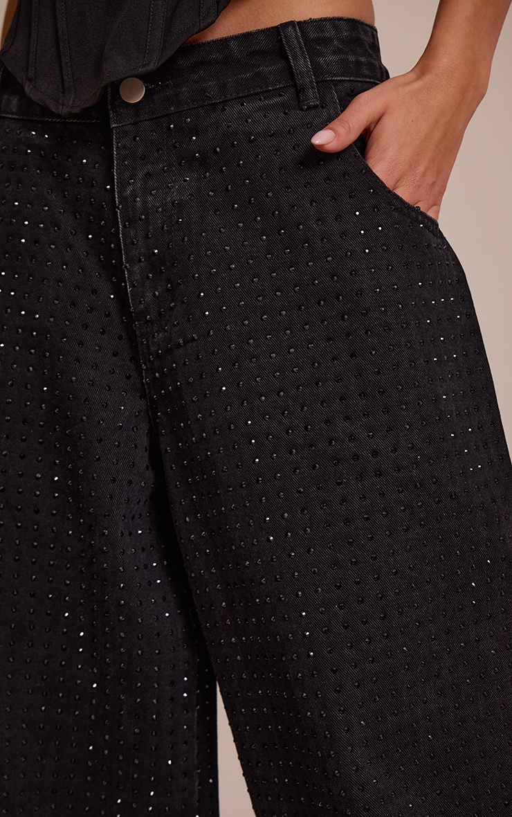 Jean denim noir décontracté taille basse Hotfix large image 4