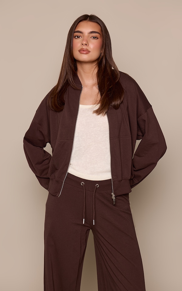 Chocolate Casual Zip Through Bomber