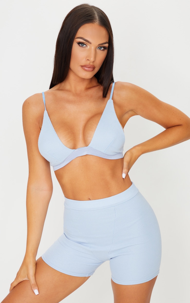 Light Blue Ribbed Plunge Bralet