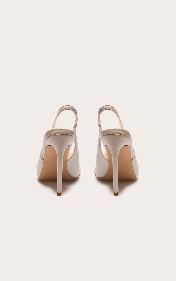 Cream PU Wide Fit Buckle Detail Stiletto High Heel Sling Back Court Heels image 3