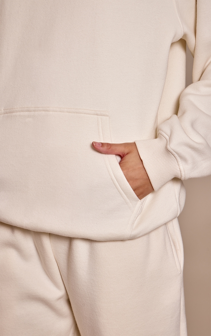 Cream Cotton Fleece Oversized Pull Over Hoodie image 4