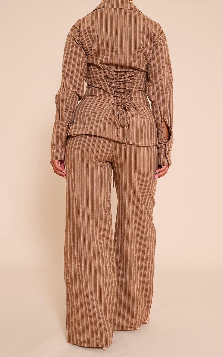 Shape BROWN Striped Elasticated Waist Wide Leg Pants image 3