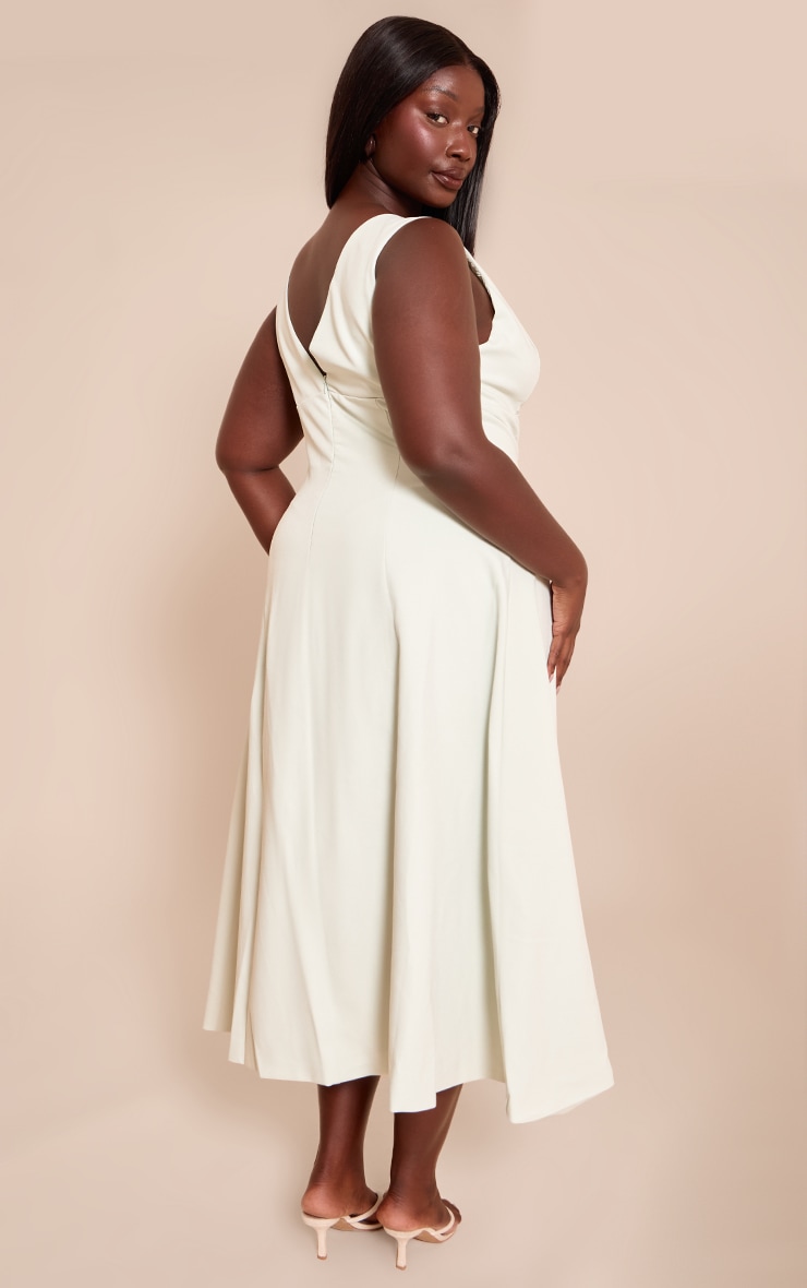 Plus Sage Green Tailored Woven Plunge Button Down Midi Dress image 2