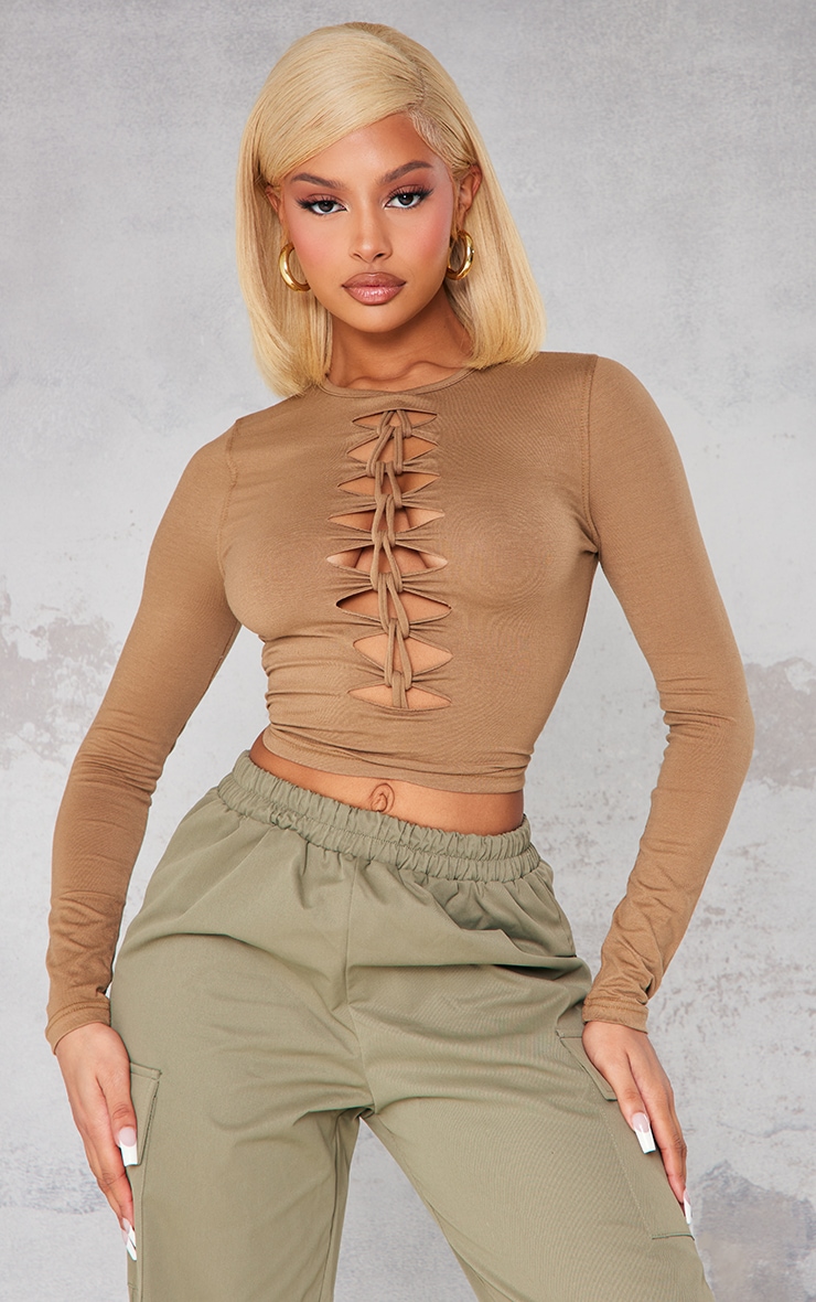 Crop Top En Chocolat Fendu Et À Noeuds Devant Tops PLT FR