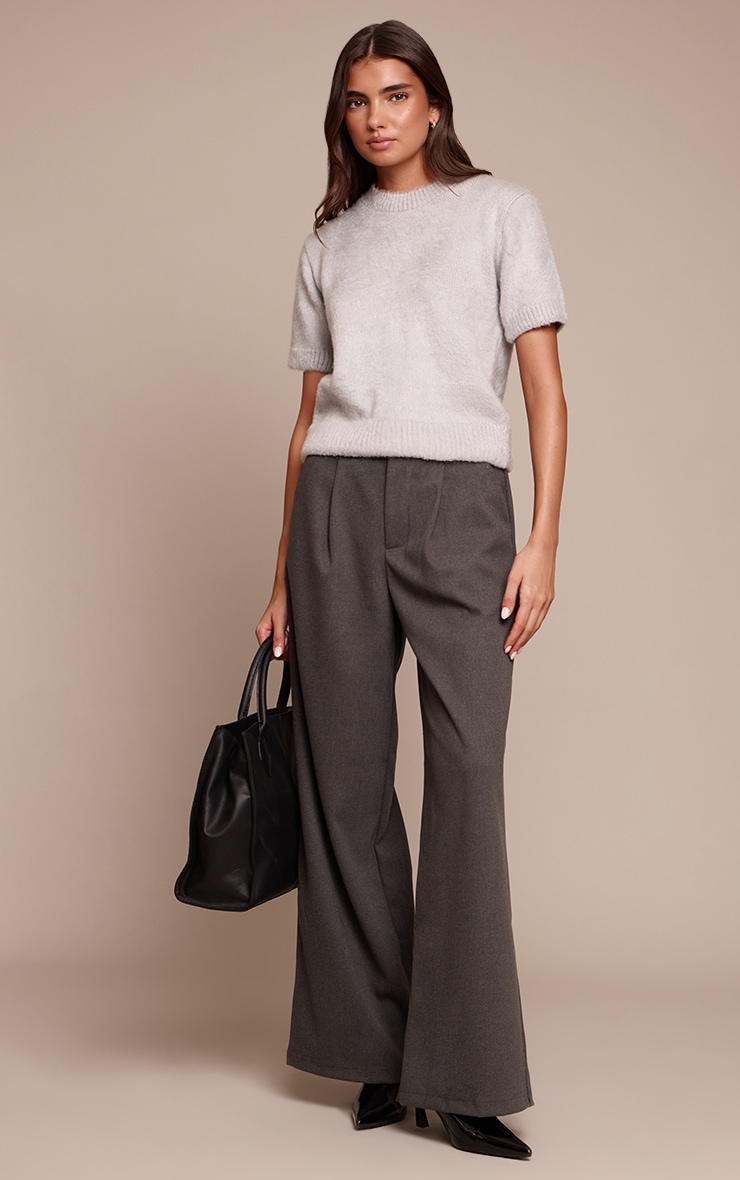 Charcoal Brushed Tailored Straight Leg Pants
