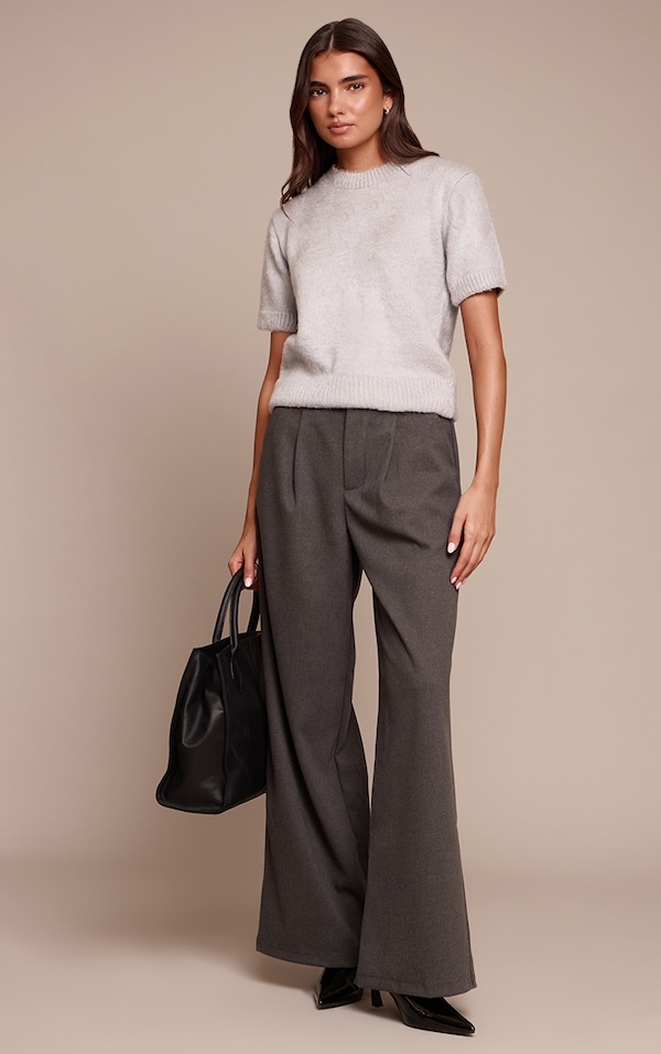 Charcoal Brushed Tailored Straight Leg Pants