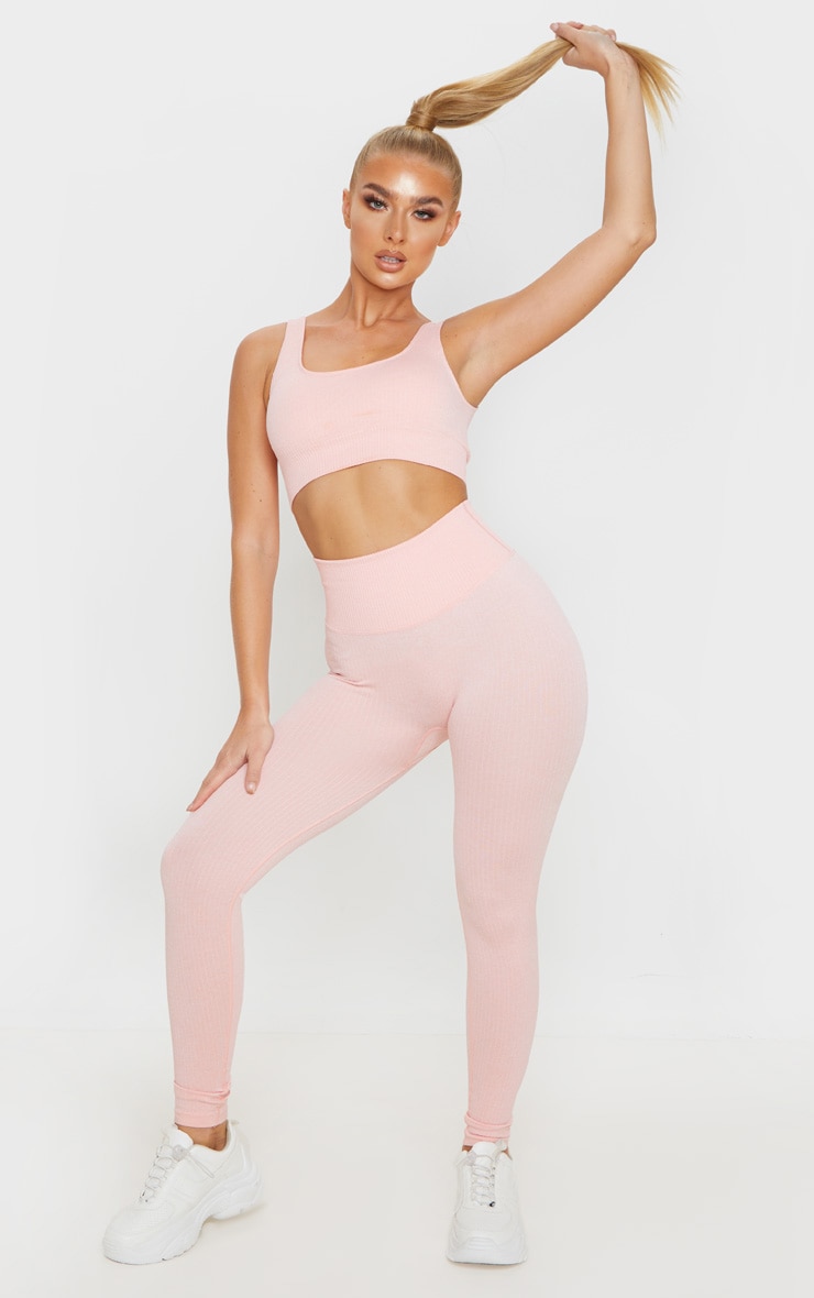 Peach Ribbed Sports Legging