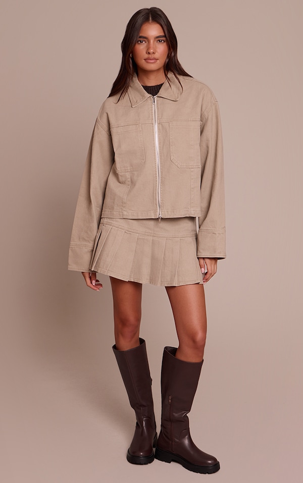 Stone Pleated Denim Mini Skirt