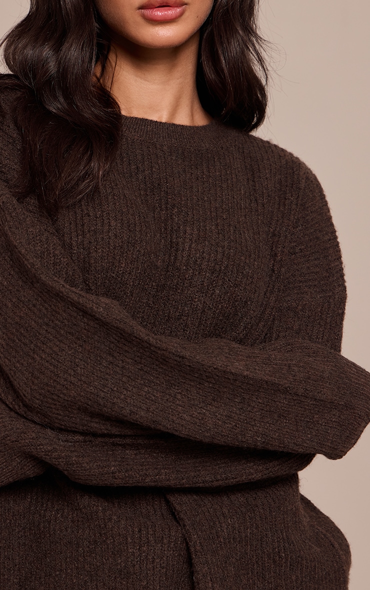 Petite Chocolate Round Neck Knit Raglan Sleeve Sweater image 4