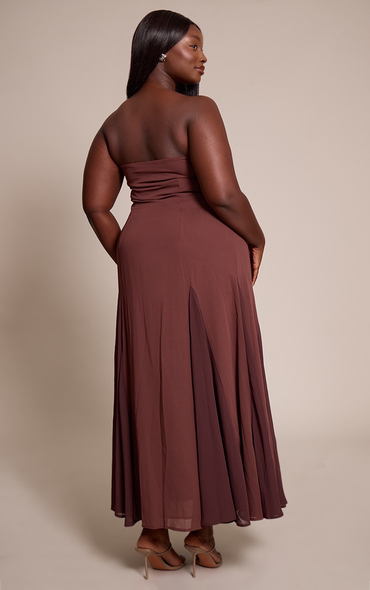 Plus Chocolate Bandeau Godet Midaxi Dress image 2