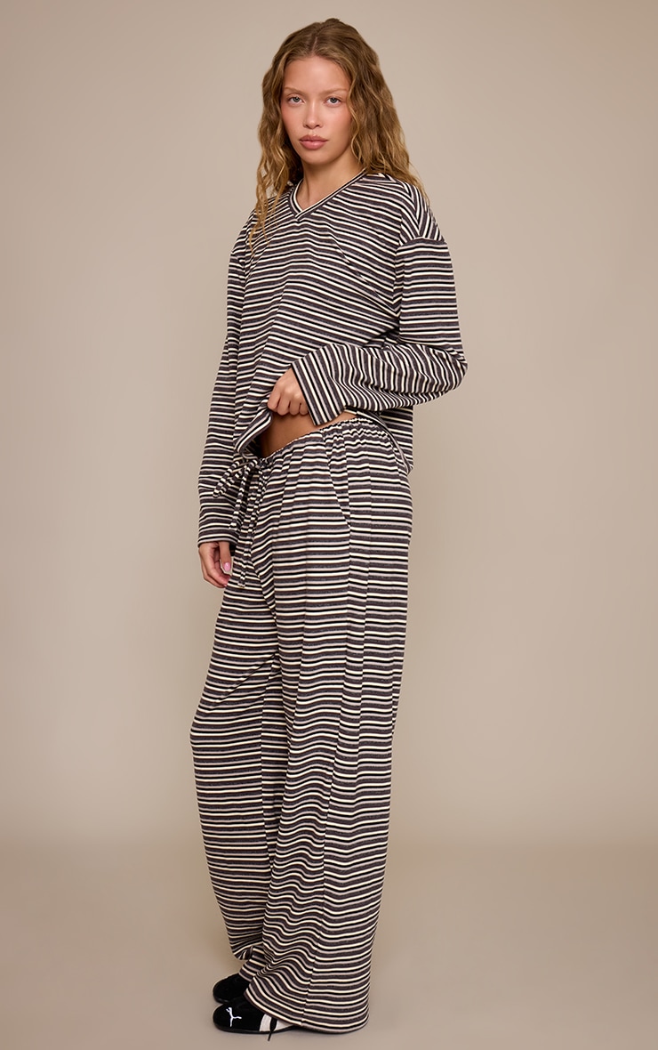 Grey Striped Soft Fleece Straight Leg Track Pants image 2