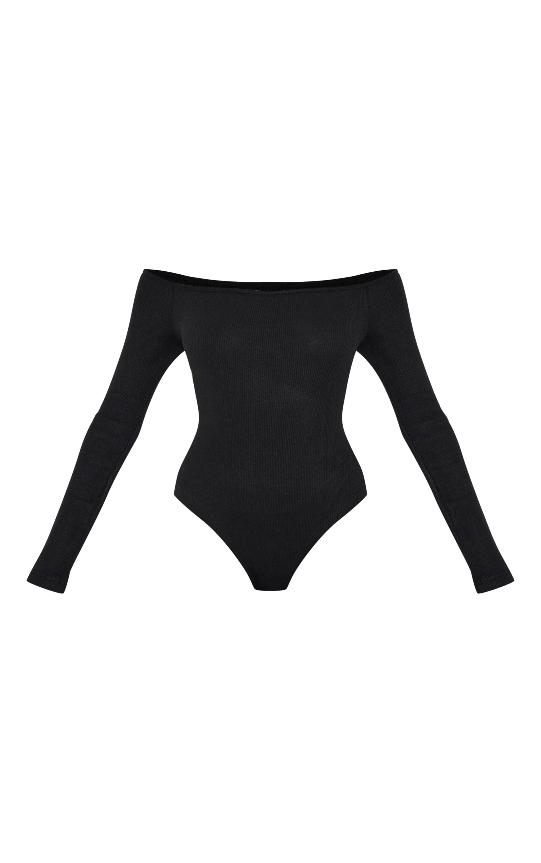 Black Brushed Rib Bardot Long Sleeve Bodysuit image 5