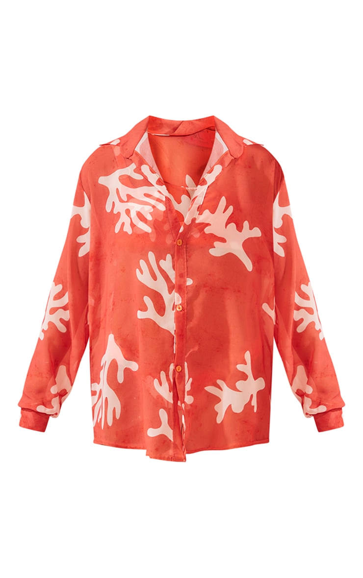 Coral Print Chiffon Oversized Beach Shirt image 5