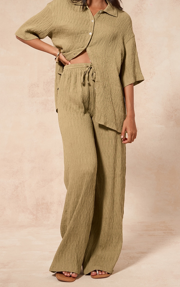 Chartreuse Textured Woven Drawstring Wide Leg Pant image 2
