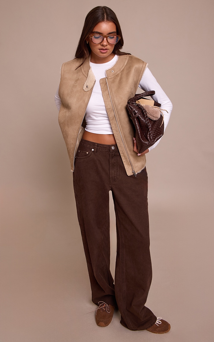 Beige Borg Lining Faux Suede Vest image 3