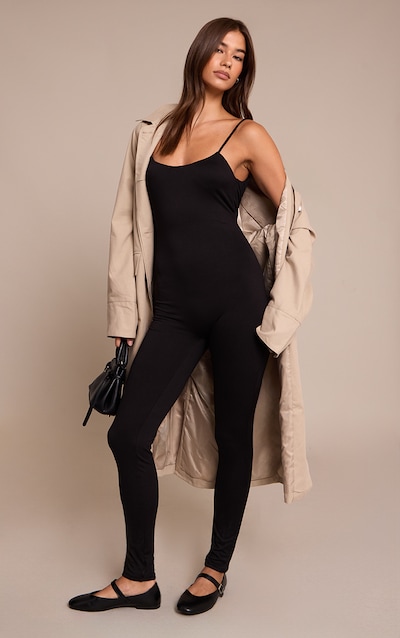 Black Spaghetti Strap Contour Jersey Jumpsuit