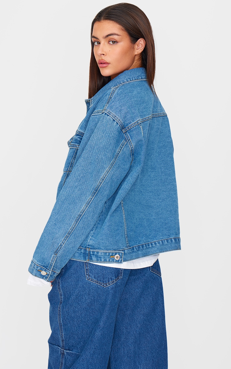 Mid Blue Wash Oversized Boyfriend Denim Jacket image 2