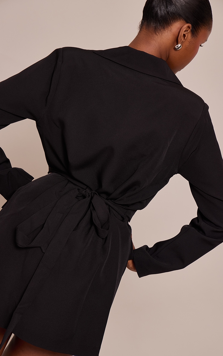 Black Woven Wrap Tie Blazer Dress image 2