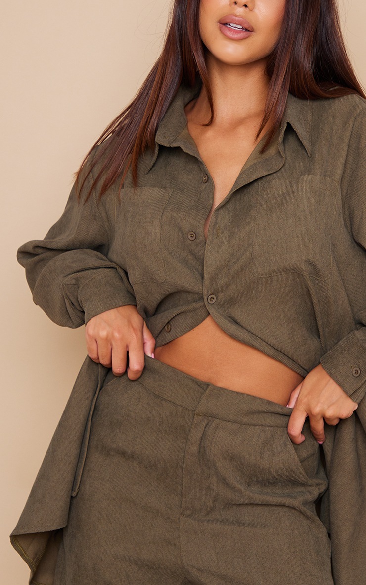 Khaki Corduroy Oversized Boxy Shirt image 4