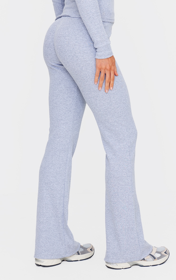 Tall Grey Marl Drawstring Rib Flare Pants image 3