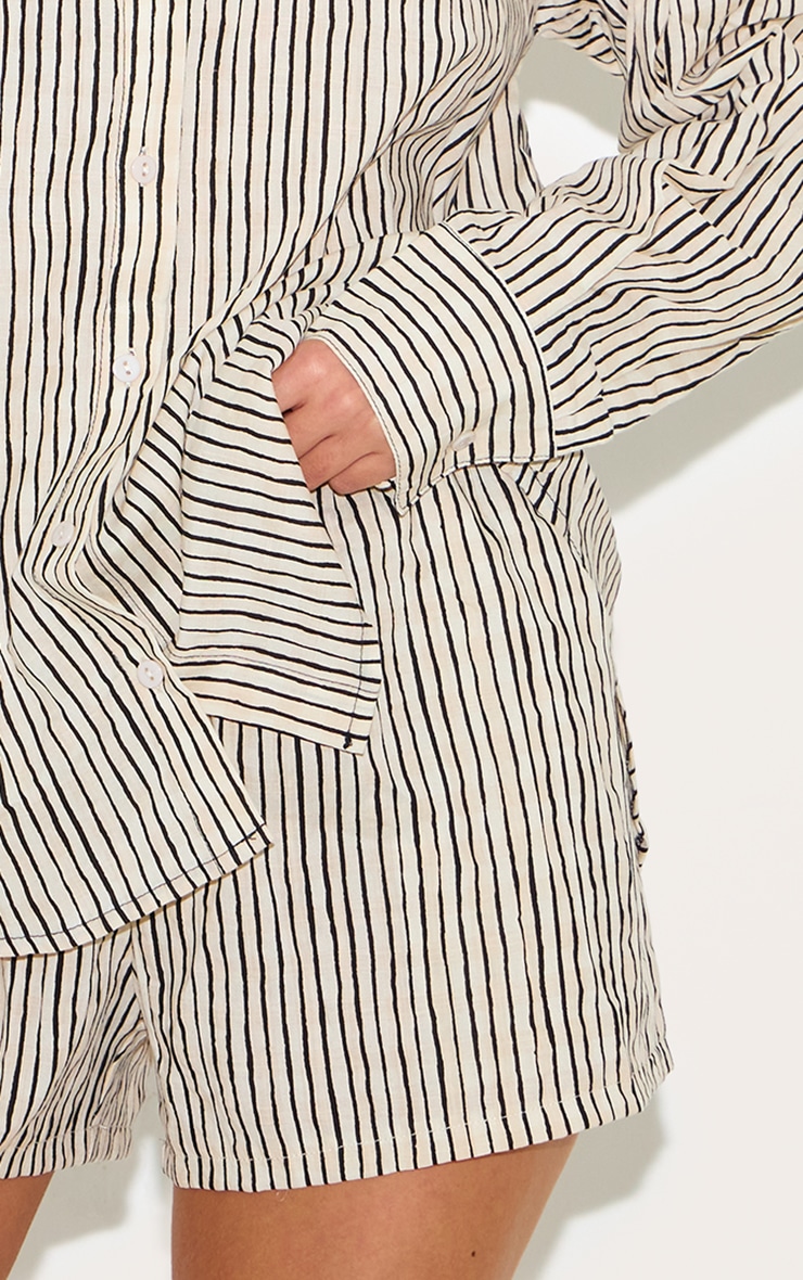 Black Striped Linen Look Floaty Shorts image 5