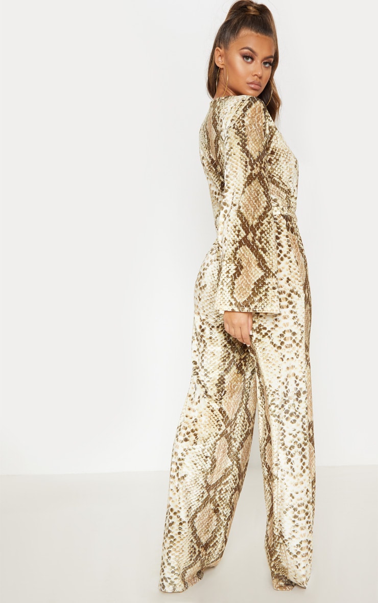 Snake Print Velvet Tie Waist Jumpsuit PrettyLittleThing SA