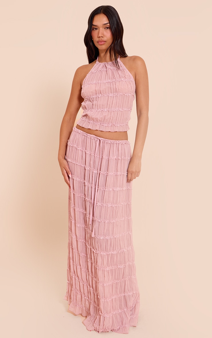 Mauve Chiffon Ruched Frill Detail Halterneck Top image 3