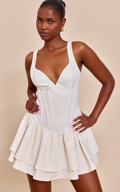 Cream Woven Corset Detail Skater Skort Playsuit