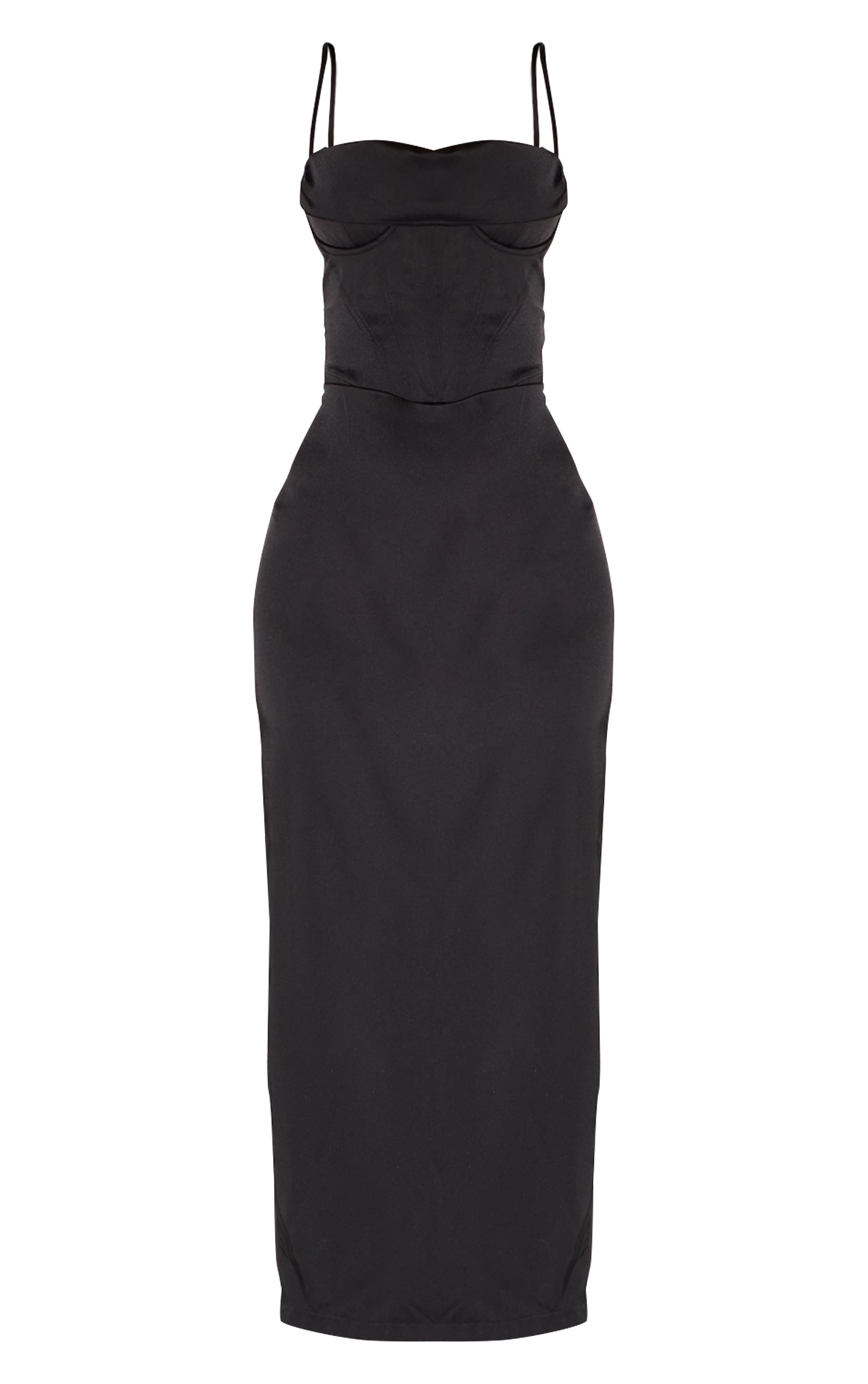 Black Strappy Satin Corset Drape Detail Midaxi Dress image 5