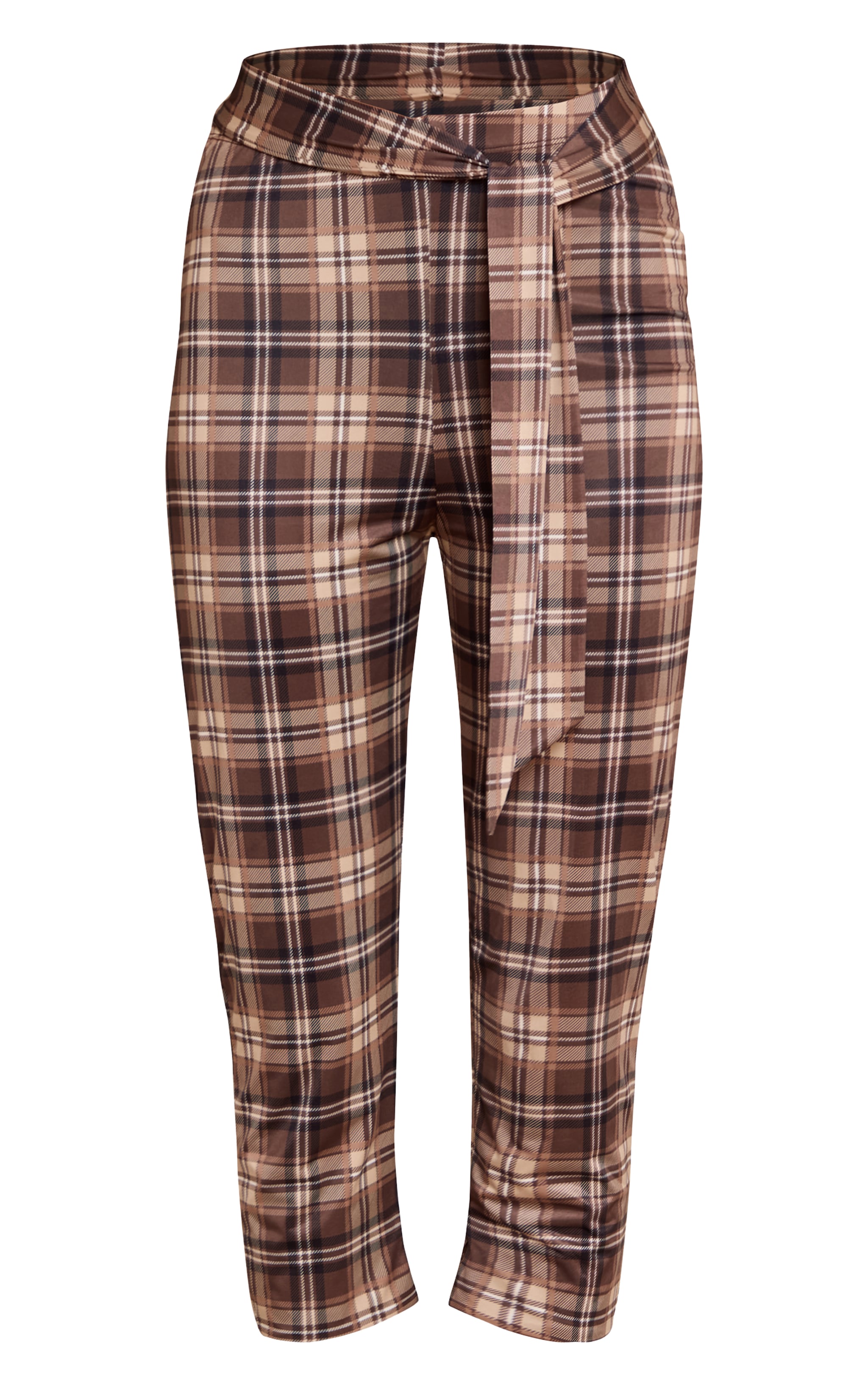 Brown Check Print Double Layer Wrap Waist Capri Leggings image 5