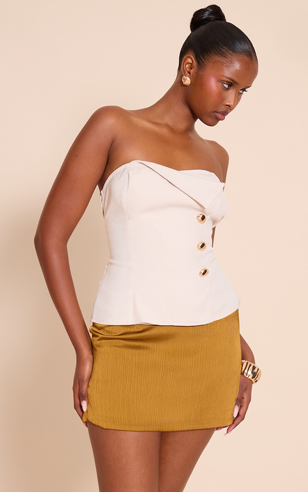 Stone Woven Trim Detail Bandeau Top