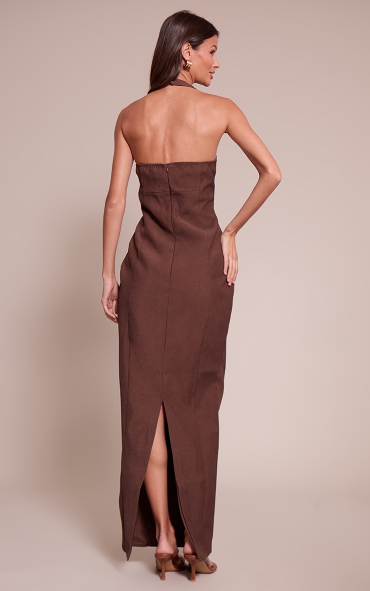 Chocolate Woven Halter Button Maxi Dress image 2
