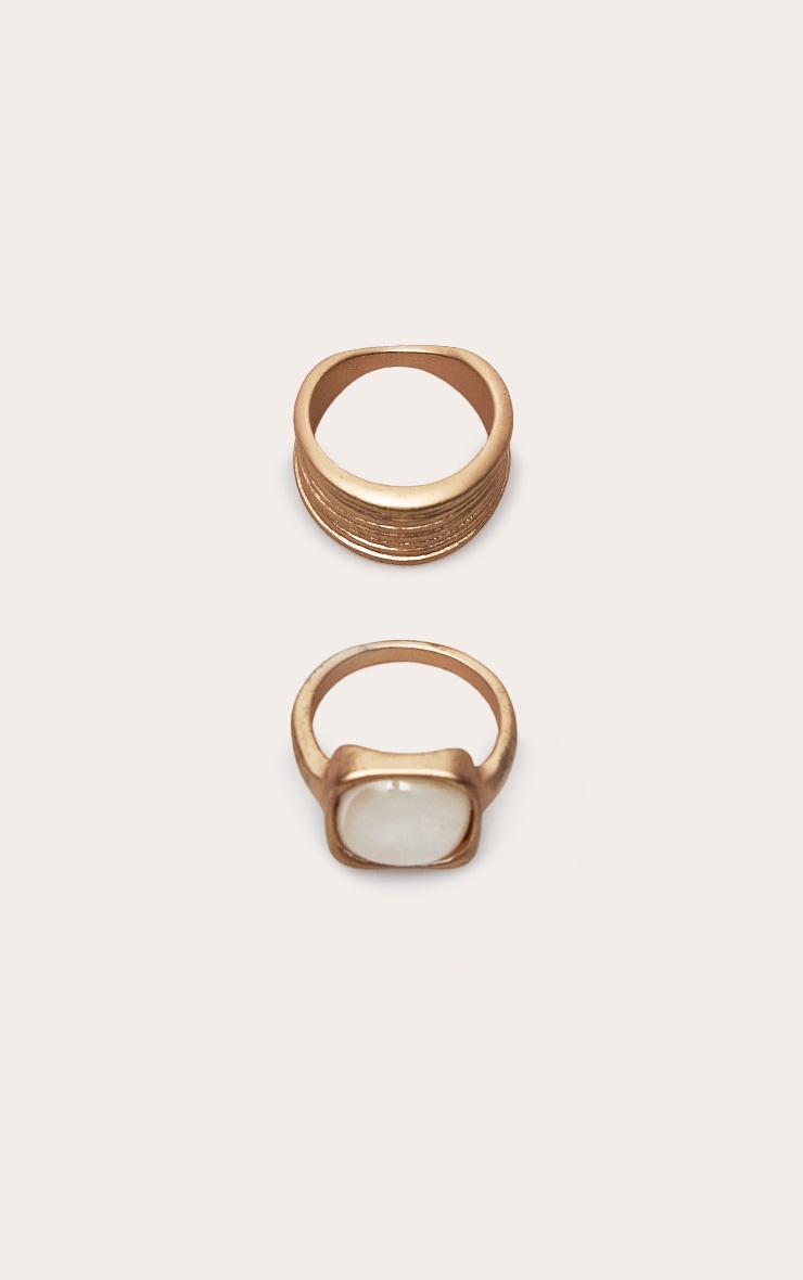 Lot de 2 bagues brossées dorées à perle nacrée image 3