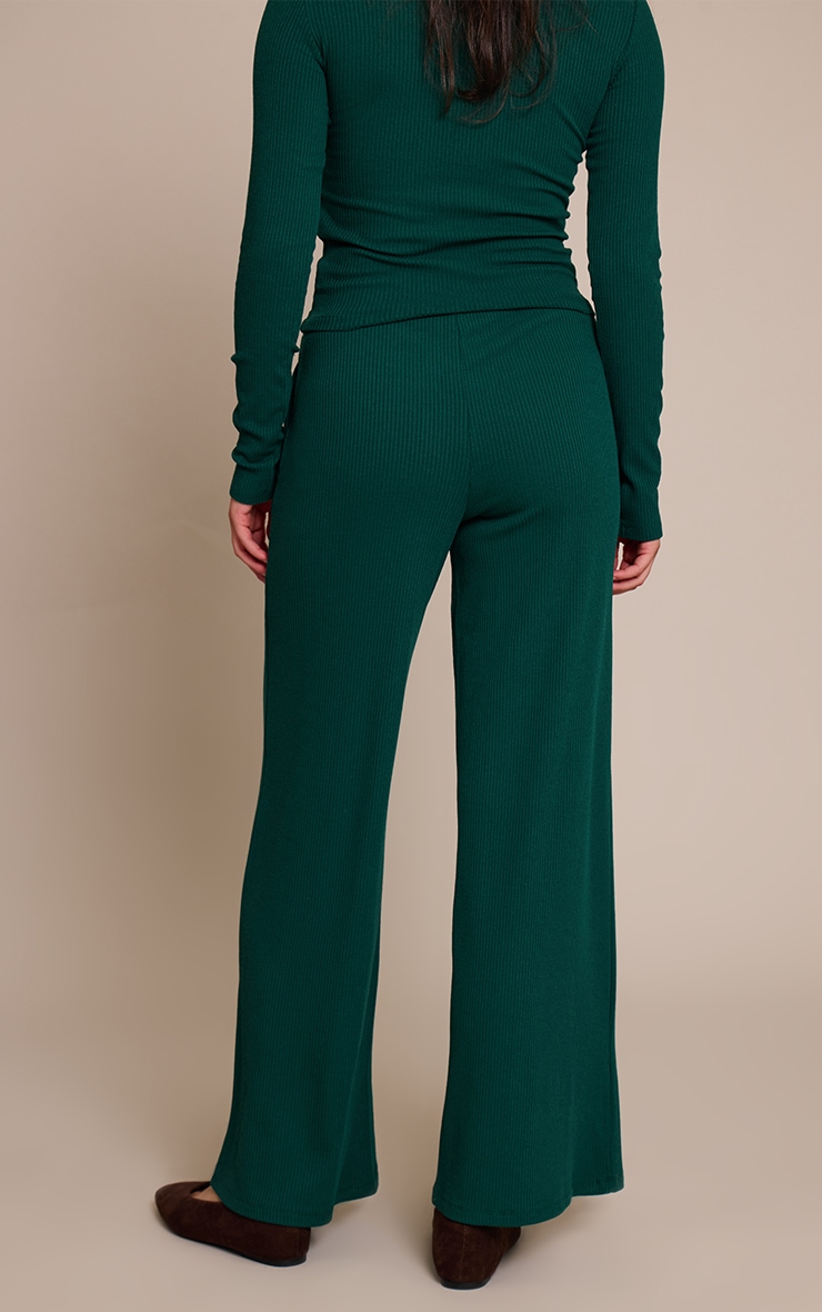 Dark Green Rib Drawstring Low Rise Straight Leg Pants image 3