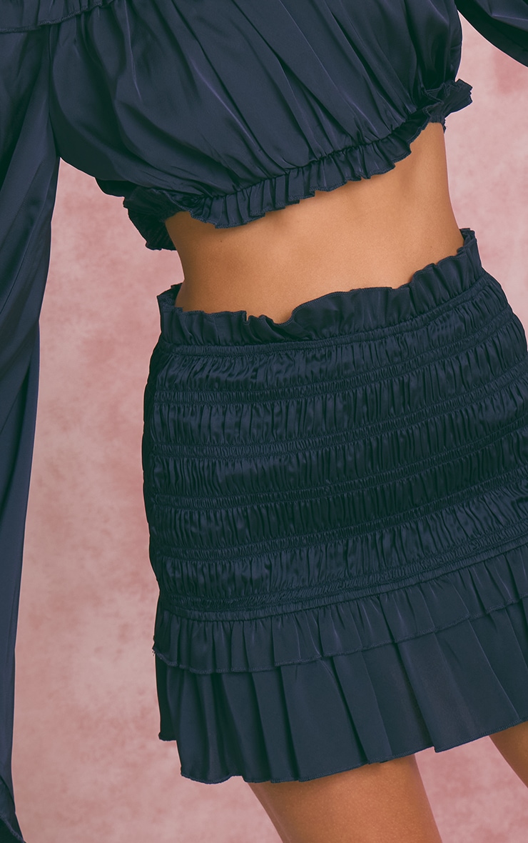 Navy Smocked Frill Mini Skirt image 2