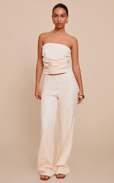 Cream Tailored Woven Woven Straight Leg Pant