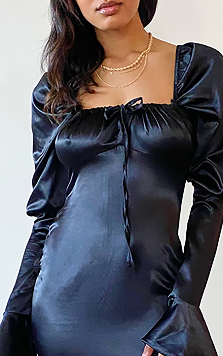 puff sleeve black tie dress