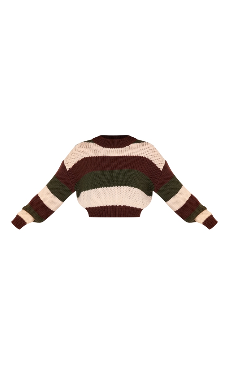  Chocolate Chunky Striped Knit Cropped Sweater image 1