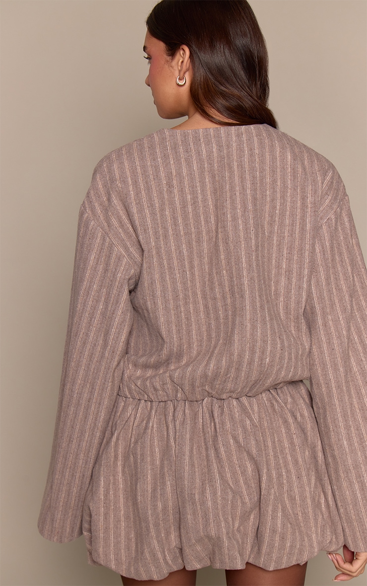 Beige Brushed Pinstripe Tie Front Blouse image 2