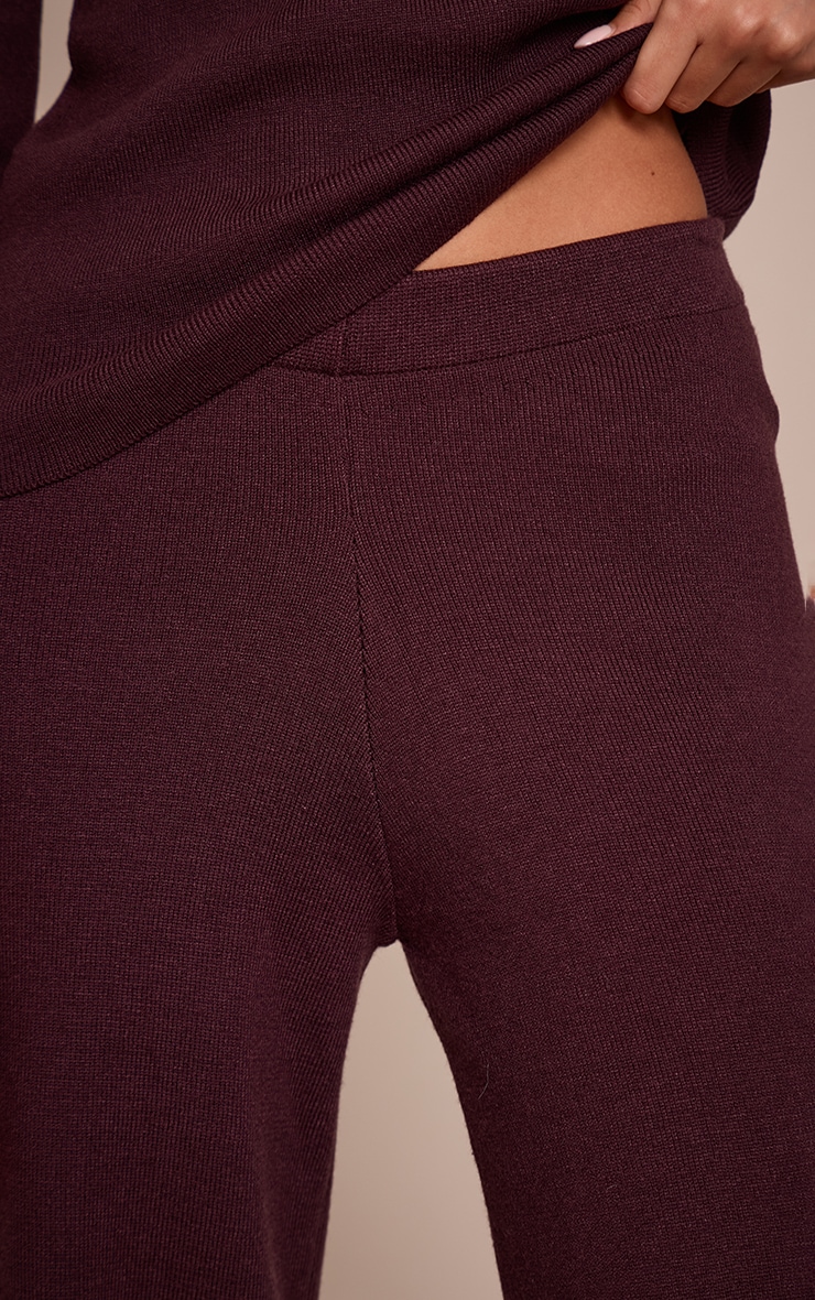 Chocolate Ribbed Knitted Wide Leg Pants image 4