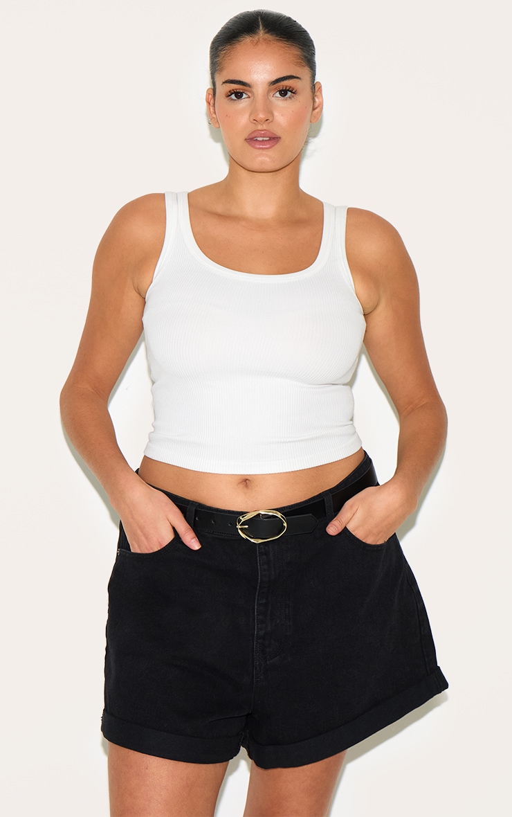 Plus Washed Black Turn Up Hem Mom Short image 4