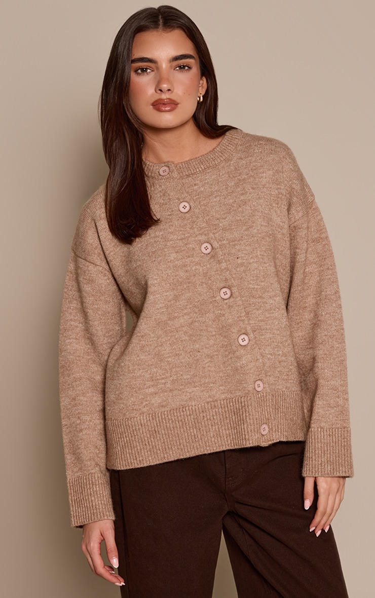 Taupe Asymmetric Button Down Cardigan  image 1