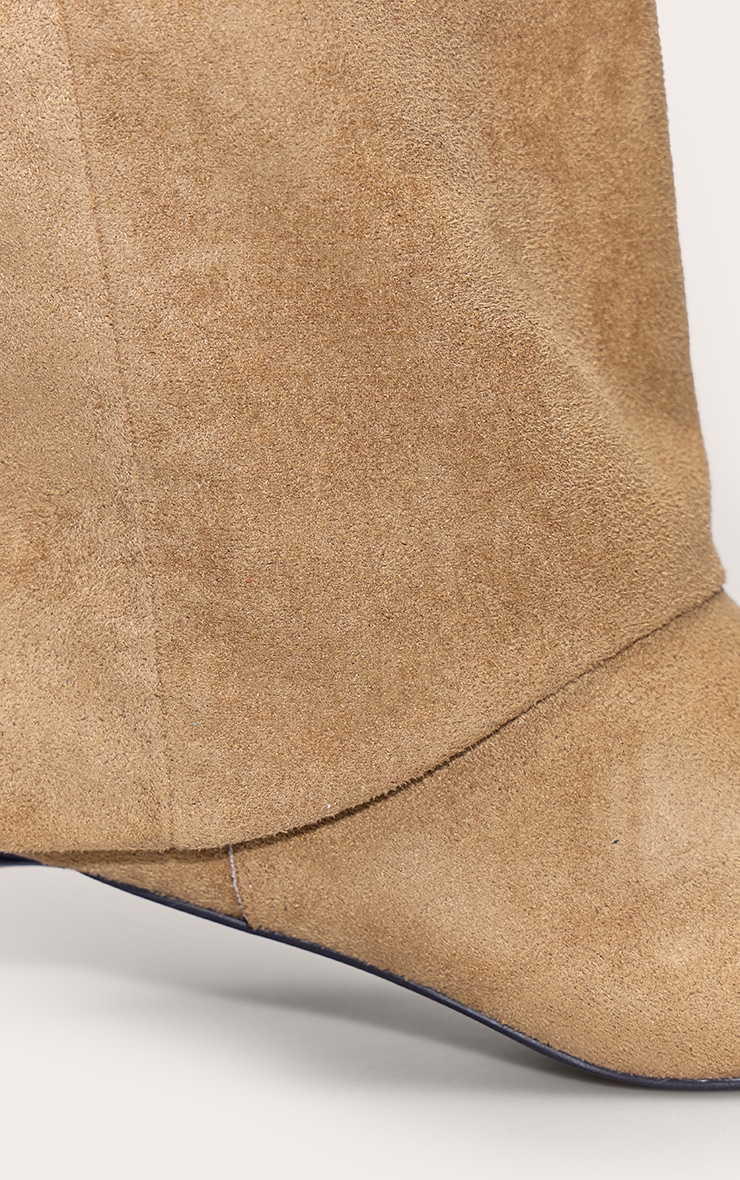 Sand Suede Heeled Fold Over Knee High Boot image 5