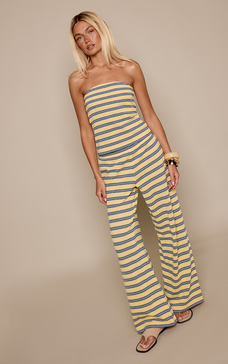 Yellow Striped Cotton Textured Trousers