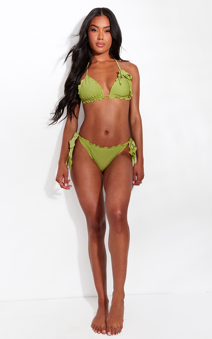 Green Frill Bow Detail Tie Side Bikini Bottoms image 3