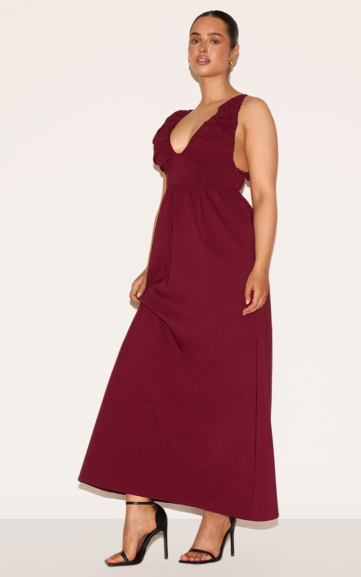 Shape Wine Stretch Woven Ruched Plunge Front Maxi Dress image 3