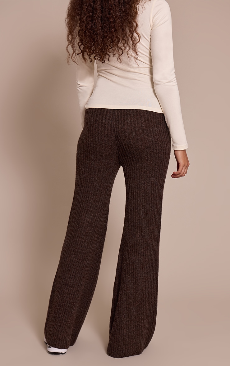 Tall Chocolate Luxe Rib Knit Wide Leg Pants image 3