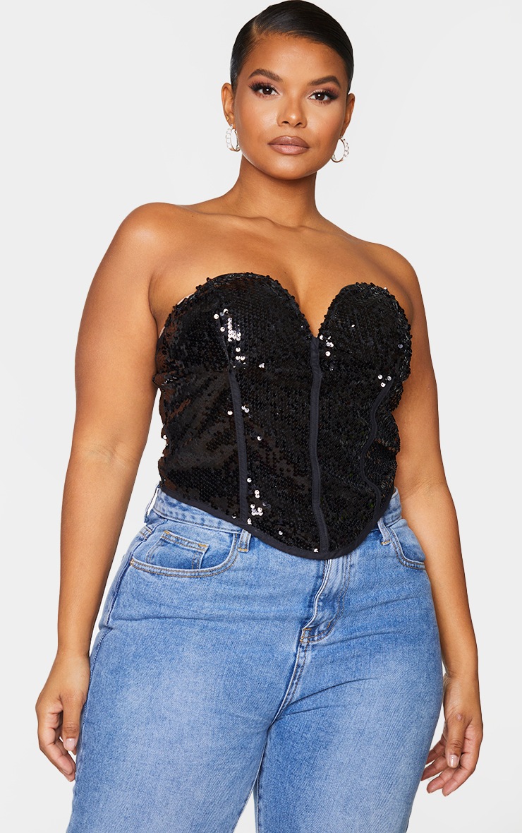 Plus Black Sequin Corset Top