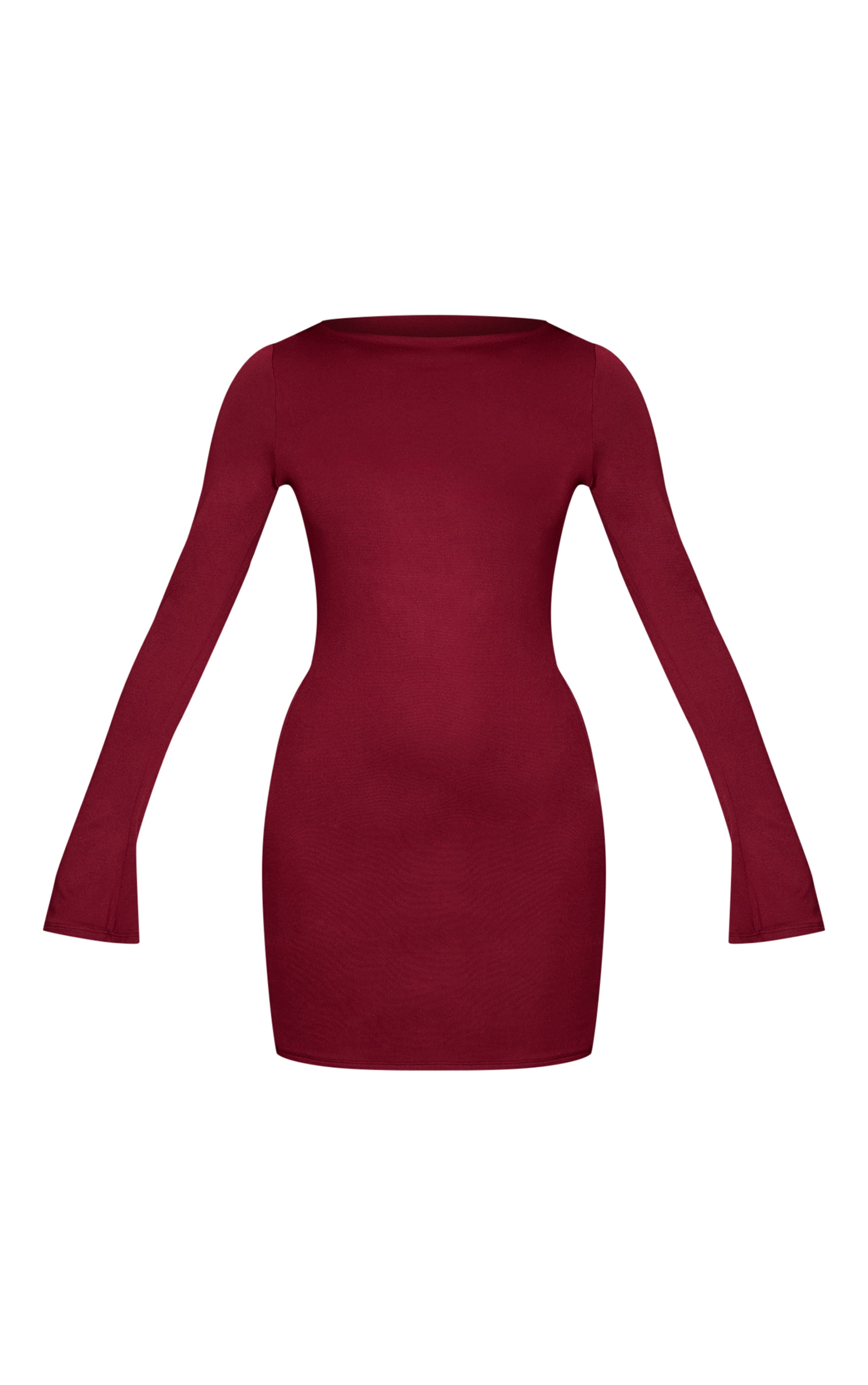 Wine Soft Touch Jersey Long Sleeve Bodycon Dress image 5